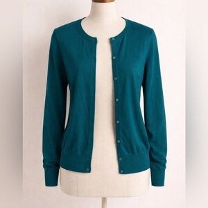 Lands' End Teal Button-Up Cardigan Lightweight Preppy Grandma Spring Fall